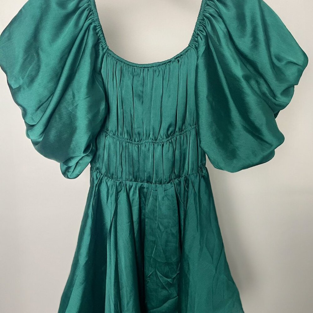 Altar'd State Green Puffed Sleeves Mini Dress